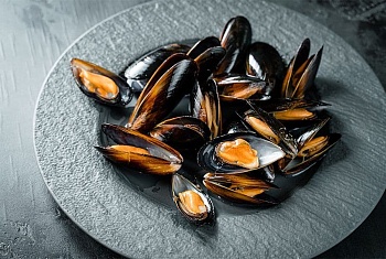 Мидии голубые, целые, в раковинах, 40/60 шт в кг